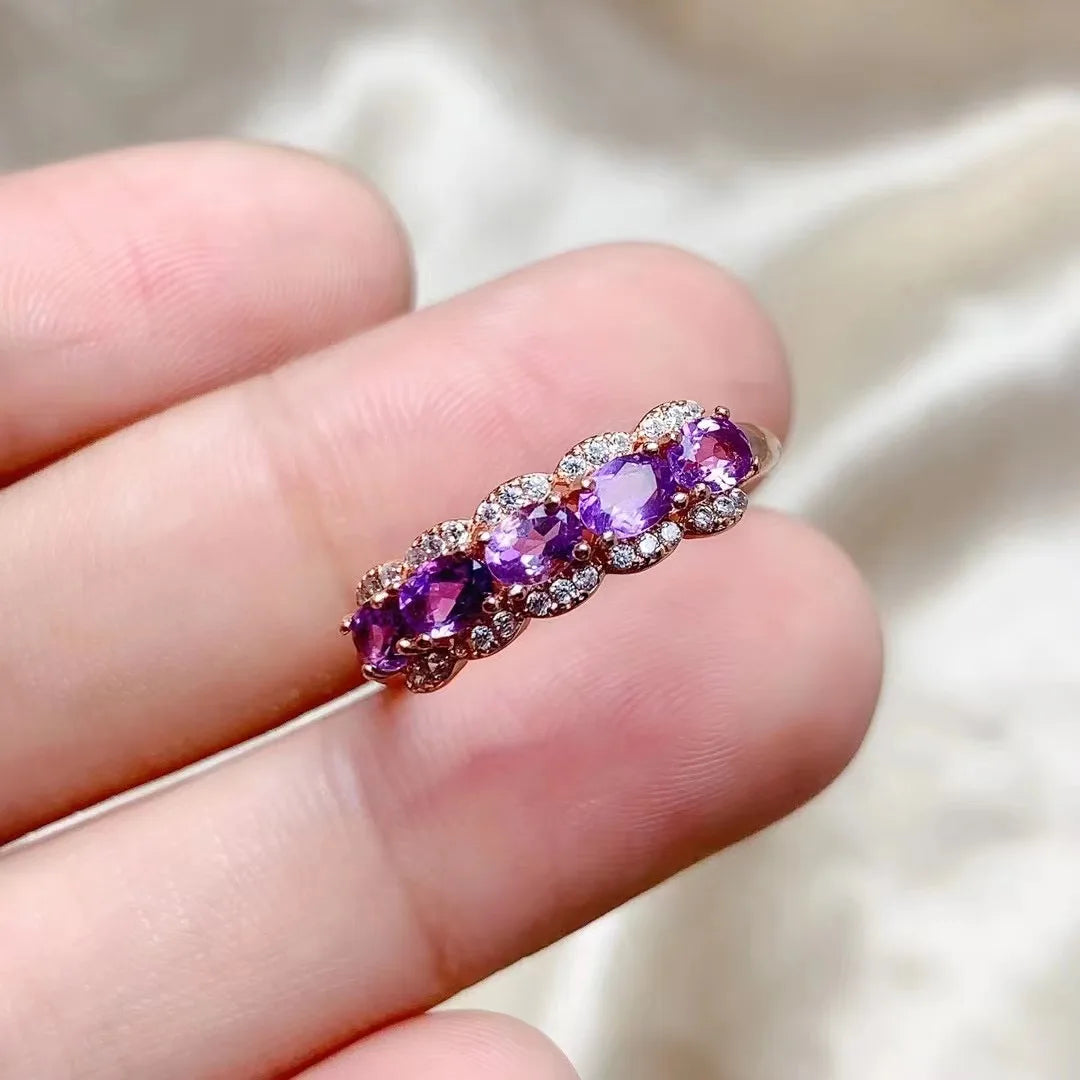 Vintage 925 Silver Natural Amethyst Ring for Women