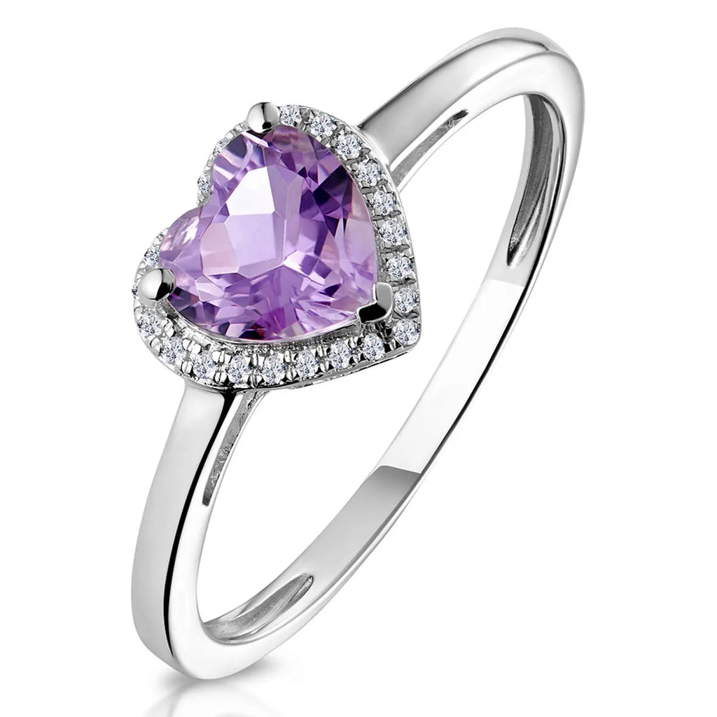 Baguette & Oval Cut Amethyst Ring, Rhodium-Plated Gold Finish