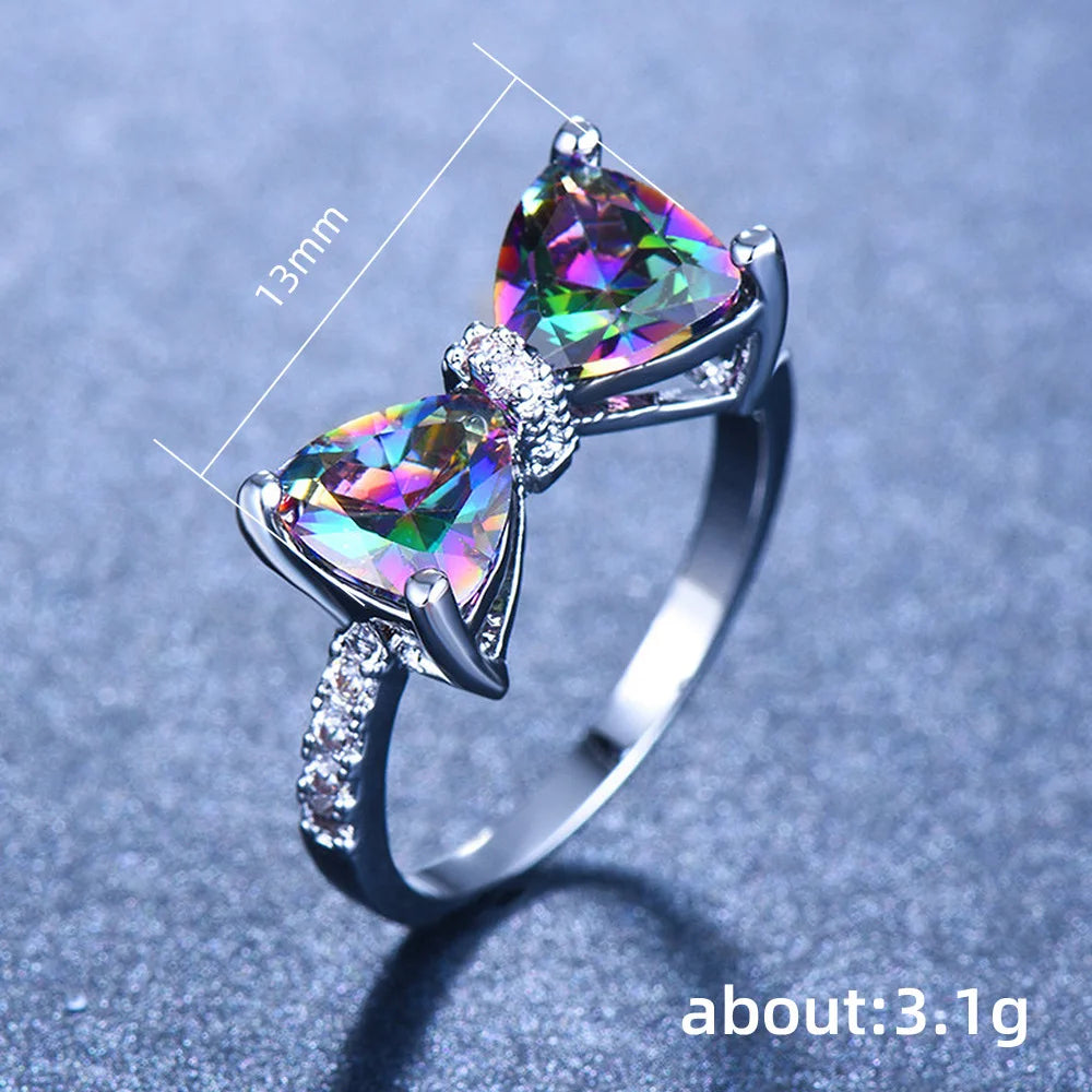 Sapphire-Blue Bow Cubic Zirconia Ring – Brass Fashion Jewelry
