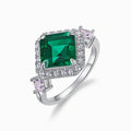 Princess-Cut Lab-Grown Emerald Ring in S925 Silver, Vintage Gemstone Design
