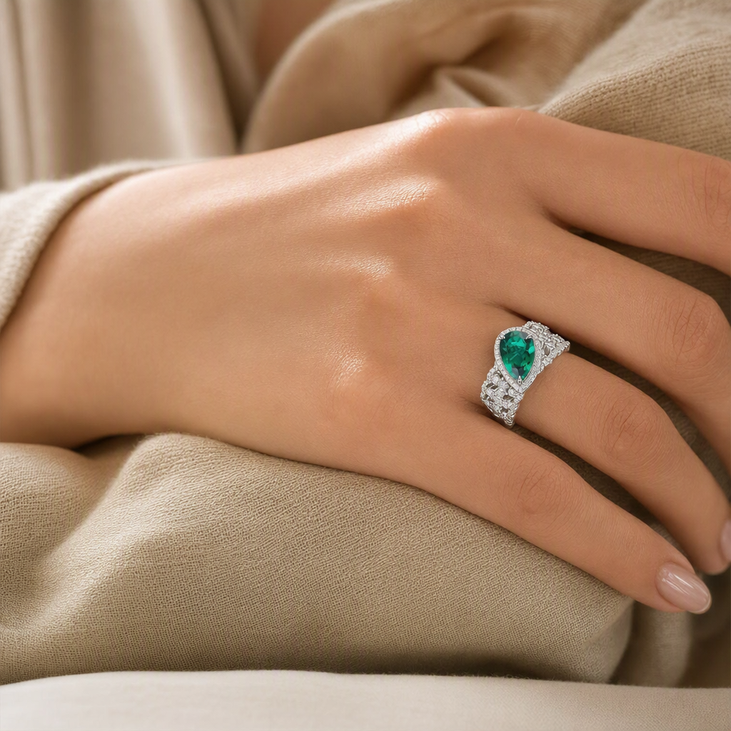 Dainty Lab-Grown Emerald Ring lifestyle photo