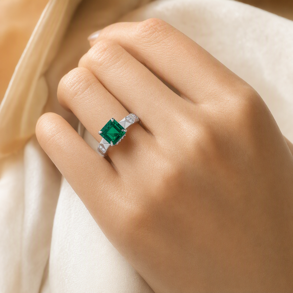 Princess-Cut Lab-Grown Emerald Ring lifestyle photo
