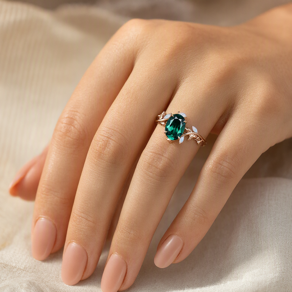 Topgemco Oval-Cut Lab-Grown Emerald & Diamond Ring lifestyle photo